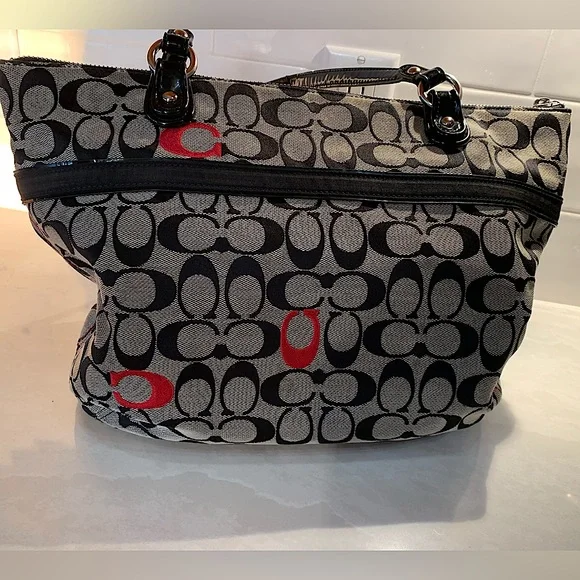 Red and black coach purse best sale